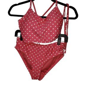 NWT Time & Tru Swim Wear/ Bikini Set. Top L Panties S. Pink/white Polka Dots.